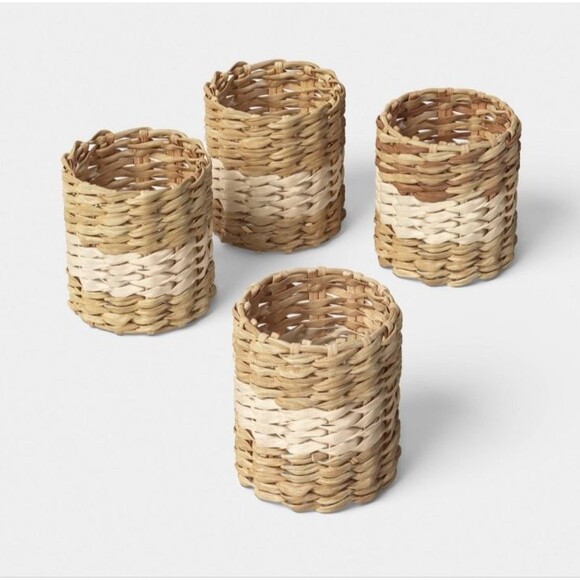 4 Pack THRESHOLD Woven Seagrass Napkin Ring Rustic Farmhouse Natural Table Decor - Picture 2 of 3